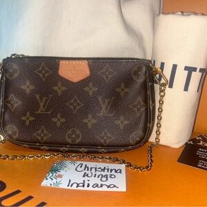 Louis Vuitton Brown Monogram Wristlet with Gold Chain